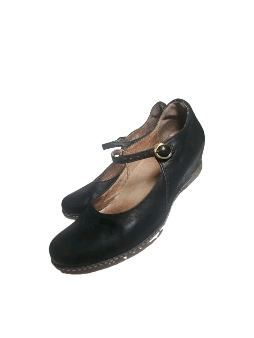 Dansko Loralie Black Leather Mary Jane Hidden Wedge Comfort Shoe Womens Sz7.5[7E